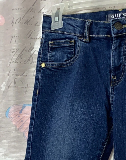 Pantalones de mezclilla GUESS para niñas talla 12 azul lavado oscuro calce ajustado cintura ajustable Foto 3 de 4