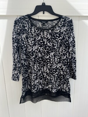 Simply Vera Vera Wang Womens Tunic Blouse Floral 3/4 Sleeve