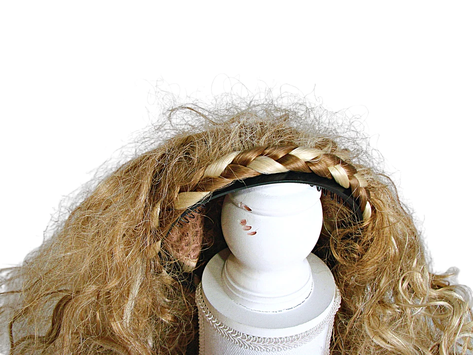 Peluca larga rubia rizada ondulada Kanekalon diadema 21" mezcla rubia natural Foto 4 de 4