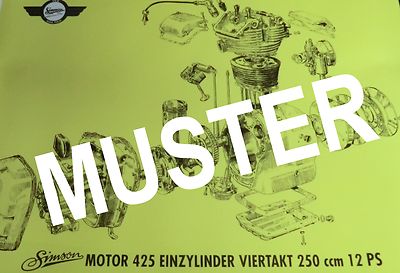 Explosionsdarstellung Simson Motor 425 Einzylinder Viertakt 250ccm 69x48cm