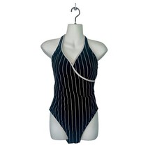 Vtg Cole of California One Piece Swimsuit Sz 16 Striped Black Pin Up Rockabilly