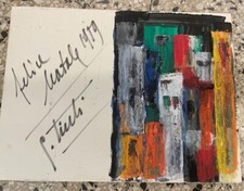 Pittore Giovanni Tinti, dipinto e autografo biglietto auguri 1979 artista ligure