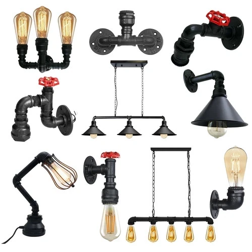 Vintage Steampunk Wandleuchte Metall Wasserrohr E27 Retro Industrie Lampe LED - Bild 1 von 4