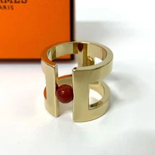 Hermes Perle GP Gold Scarf Ring Luxury Jewelry Used