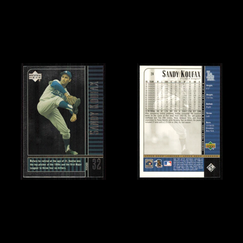 Sandy Koufax #28 2000 Upper Deck Legends Los Angeles Dodgers Baseball Card MLB - Image 3 of 3