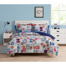 7 Piece Blue Sports Polyester Bedding Set for Boys, Full