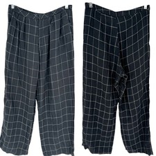 REFORMATION High Rise Windowpane Plaid Linen Trousers Black/White Size S Office