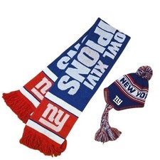 BUNDLE New York Giants Kid's Youth PomPom Winter Hat  Scarf Team Apparel Sports