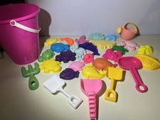 Large Beach Sand Toy Lot Bucket Shovels Molds Sea Animals Kids Outdoor Play 29pc