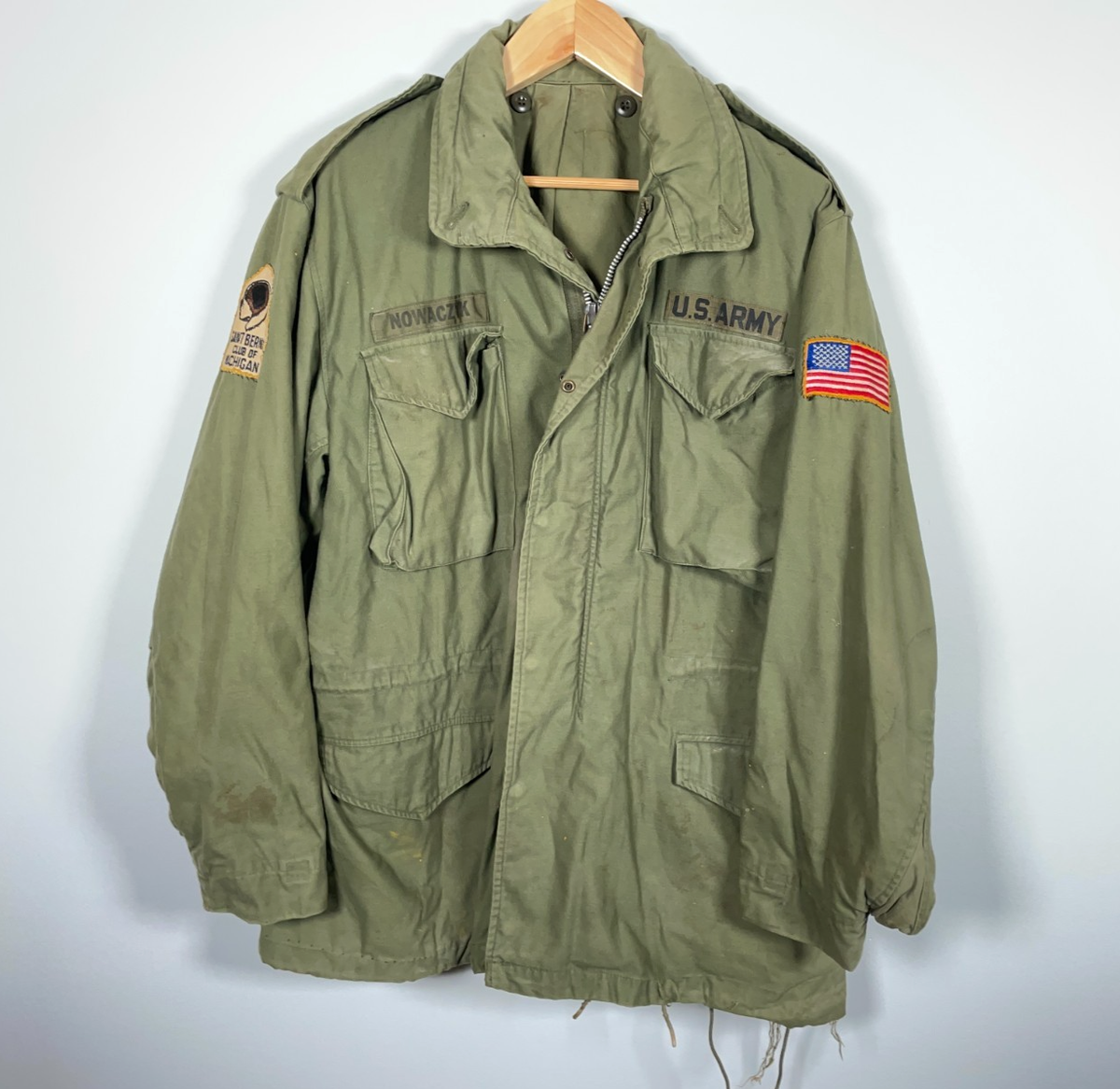 VTG Vietnam Era M-65 Field Jacket Men's Large Green Patches Chrome