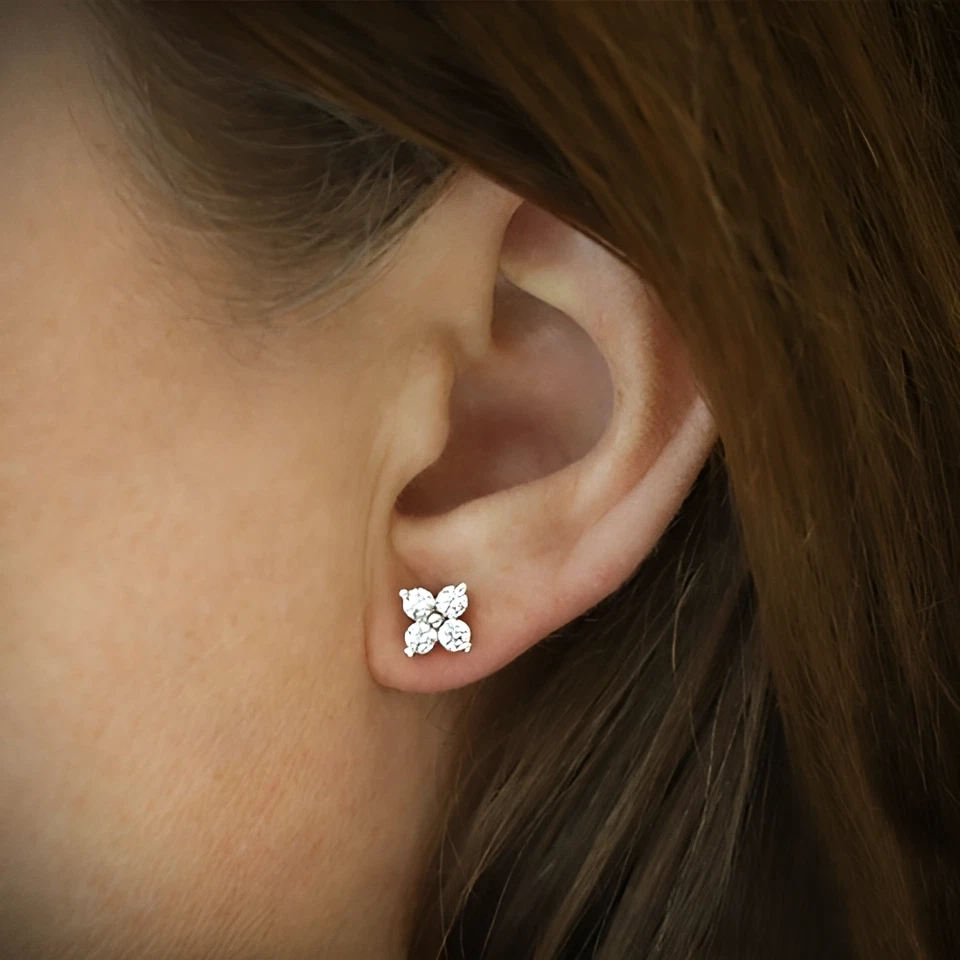 Round Cut Women Studs Earring Diamond Lab Grown 1 Carat 14k White Gold - Image 2 of 4