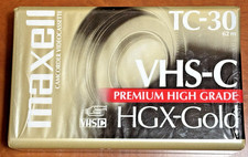 Maxell VHS-C Video Cassette Tape - 62 Min TC-30 Premium High Grade HGX-Gold: NEW