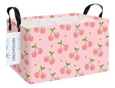 Rectangular Storage Bin Collapse Canvas Fabric Cartoon Storage Rec Pink Cherry