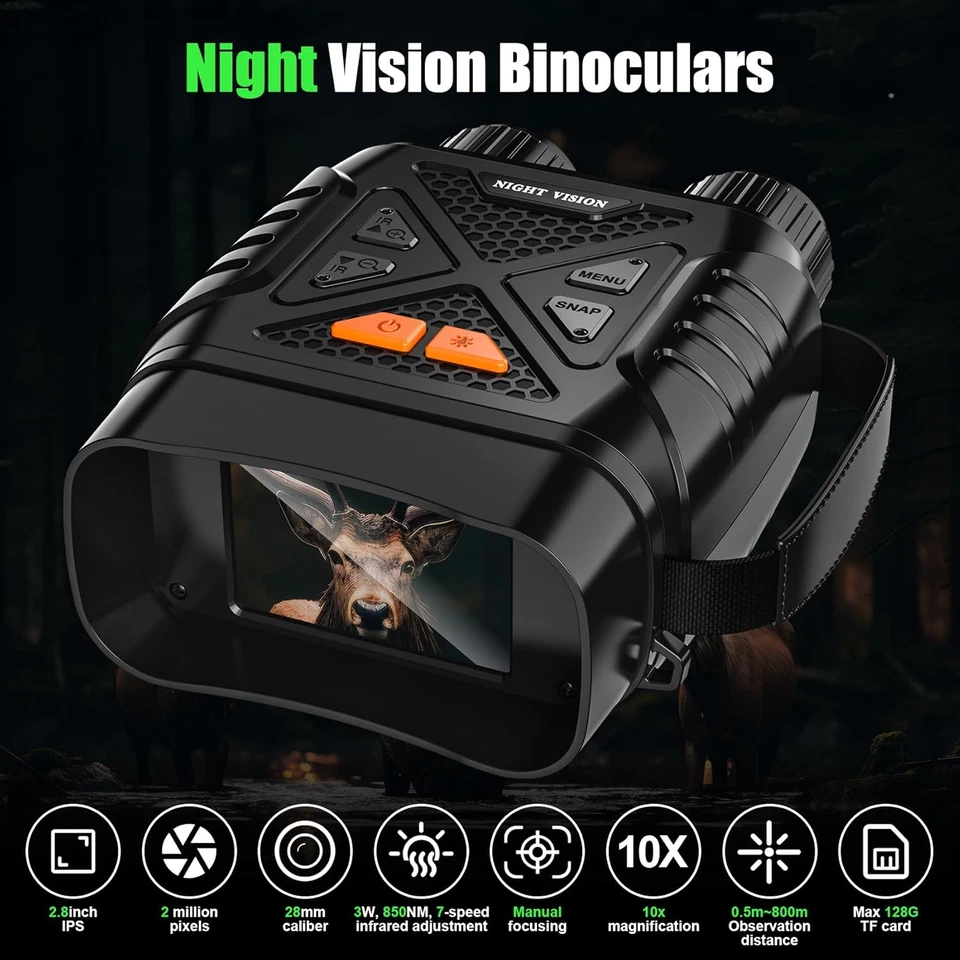 Visore Notturno Binocolo Visione Notturna,Binocolo Infrarossi Con Zoom 10X E Sch - Immagine 2 di 4