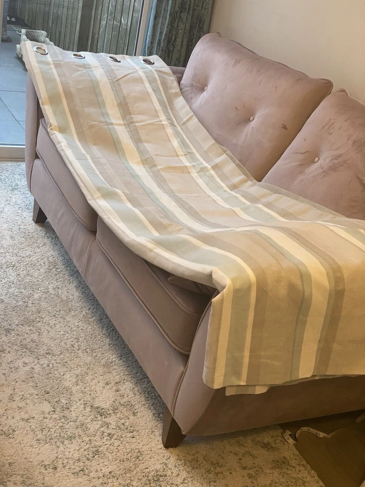 Laura Ashley Awning Stripe Massive Eyelet Curtains Each Panel 102 Inches x 88 - Image 3 of 4