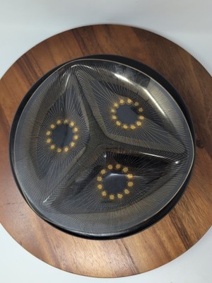 Dorothy Thorpe Glama Glass Serving Platter Divided Round Atomic  