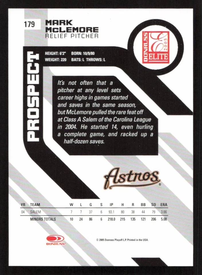 2005 Donruss Elite Mark McLemore Turn of the Century #/500 RC Rookie #179 - Image 2 of 2