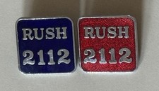 RUSH 2112 VINTAGE RED & BLUE ENAMEL PIN BADGES FROM THE 1980's MADE IN ENGLAND