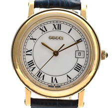 GUCCI 7200M Men's Quartz Watch White Dial Blue Date 34mm