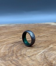 Damascus Steel Ring with Green Wood Interior: Handcrafted Men  s Wedding Band