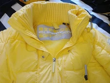 Superdry Ladies Softech Sport Quilted Jacket Sz10 Yellow Double Zip Closure Logo