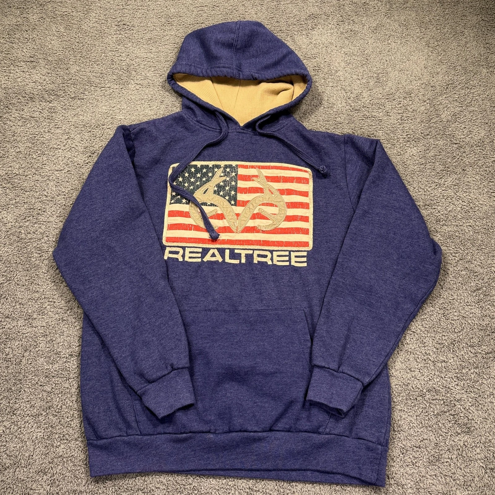 Realtree Hoodie Mens Small Blue USA Flag Antler Pullover Sweatshirt Hunting