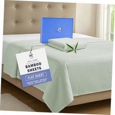 Kickoff Viscose Bamboo Flat Sheet Only Size, 100% Organic Cool Queen Sage Green