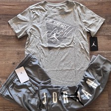 NWT Nike Air Jordan Boys YLG Gray/White/Black Jogger Pants Set Large