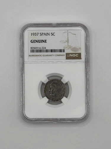 1937 Spain 5 Centimos NGC Genuine