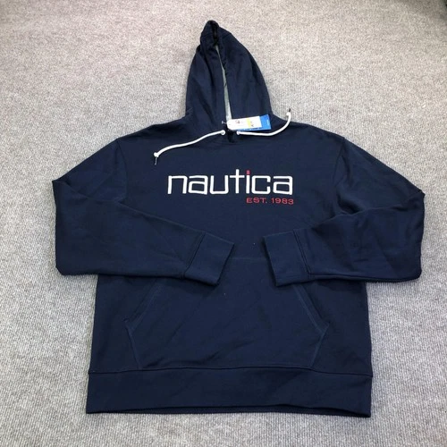 Nautica Hoodie Sweatshirt Mens Medium Blue Fleece Pullover Nautica EST 1983 Logo video thumbnail