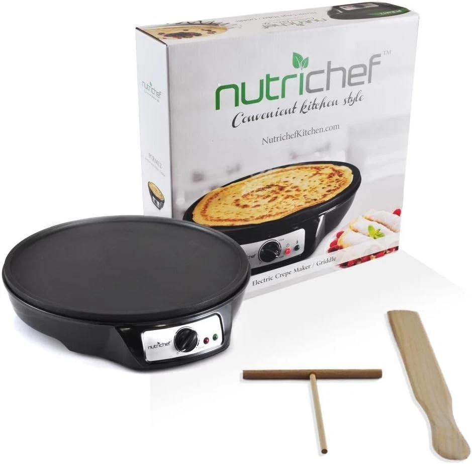 Nutrichef Electric Crepe Maker Pan & Griddle 12 Inch Nonstick Cooktop LED
