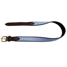 Vineyard Vines Boys Whale Canvas Club Belt Size 28 Blue Logo Brass Leather