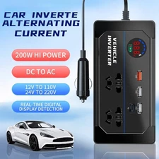 200W Power Inverter, 8-in-1 DC 12V to 110V AC Car Plug Adapter Outlets Converter