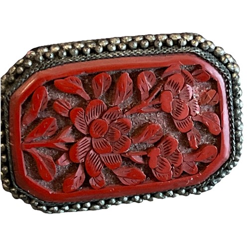 Antique Pin Cinnabar Dress Clip Silver Tone Art Deco Stamped China