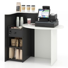 COSTWAY Reception Desk Front Computer Table Corner Writing Desk-White+Black