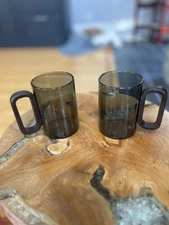 Set of 2 Smoky Glass Mugs with Wooden Handles