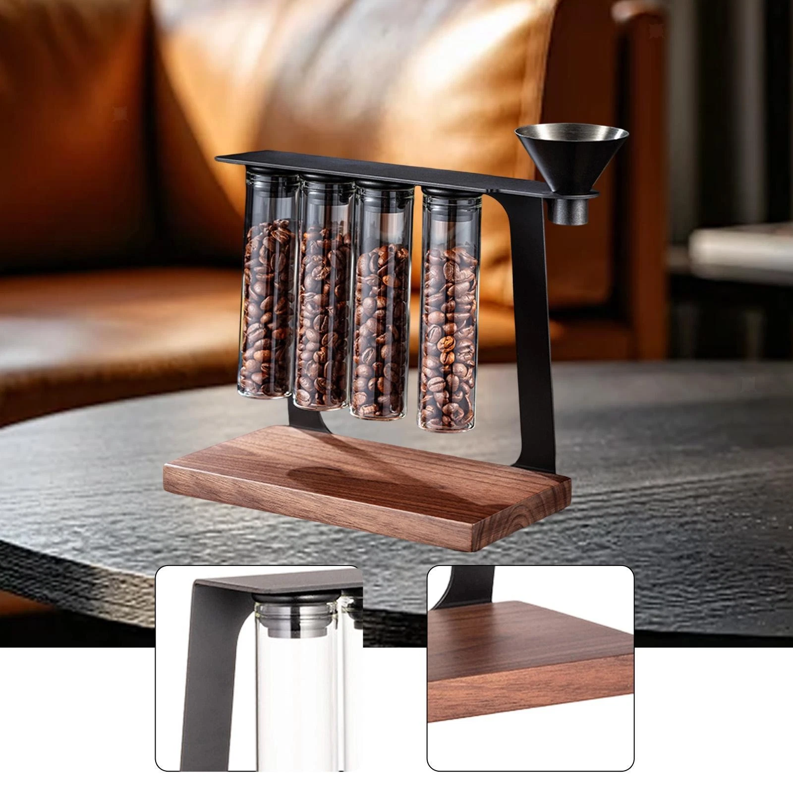 Coffee Bean Storage Tubes with Funnel with Display Rack for Retail Bar Cafe