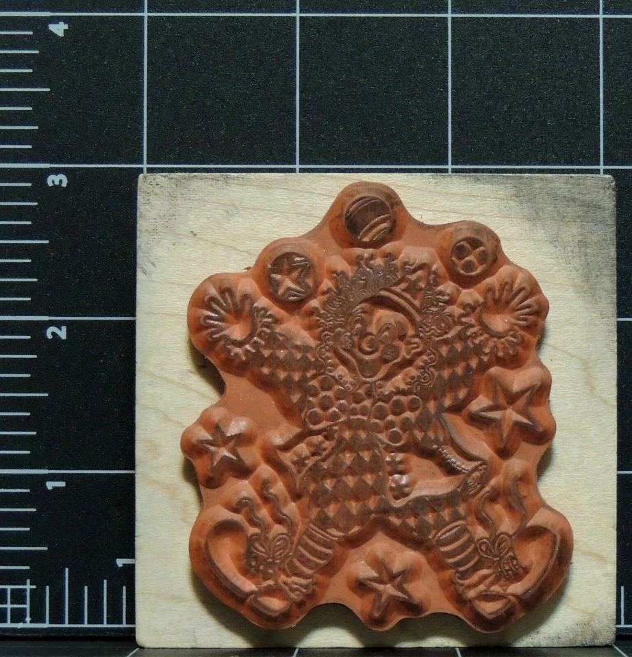 Malabares Feliz Fiesta Payaso Estrellas Madera Dura Bloque Goma Sello G-053 PSX 3" X 3" Foto 3 de 4