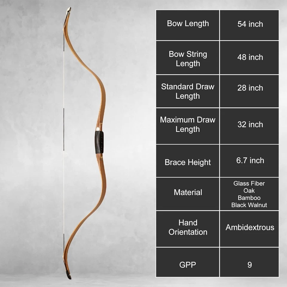 AF Archery Oak & Bamboo Tatar Recurve Bow 54" 20-55lbs Traditional Horse Bow - Image 3 of 4