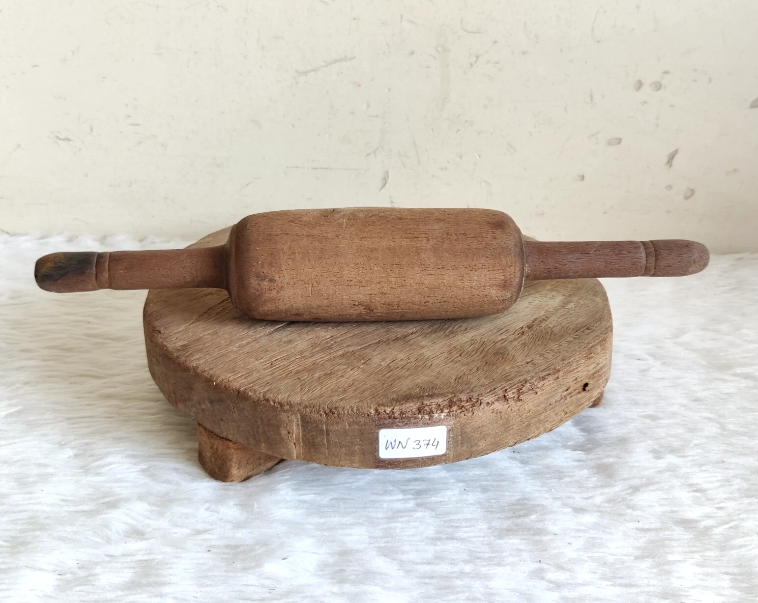 Antique Handmade Tortilla Bread Bakers Wooden Rolling Pin With Board Retro WN374