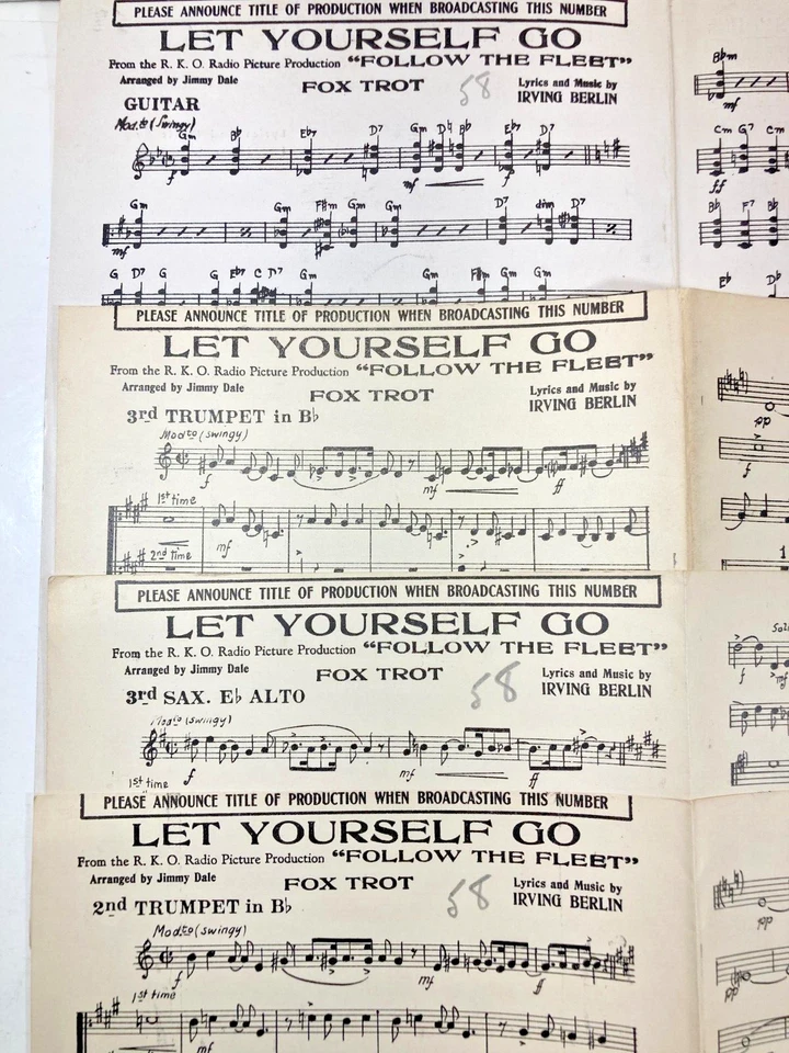Partituras Let Your Self Go 1936 cartas de cuerdas de cuerno Irving Berlin Fred Astaire Foto 3 de 4