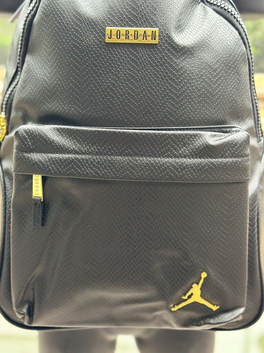 Nike AIR JORDAN FAUX LEATHER REGAL BACKPACK -Black/Gold -Monogram 