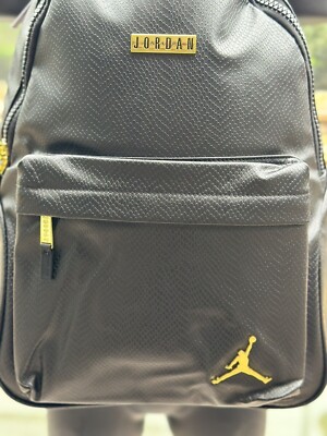 Nike AIR JORDAN FAUX LEATHER REGAL BACKPACK -Black/Gold -Monogram 