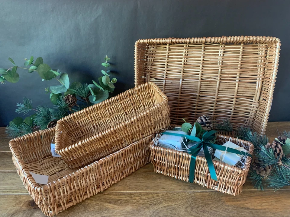 Christmas Wicker Hamper Basket Gift Tray Empty Natural Retail Packaging Box - Image 3 of 4