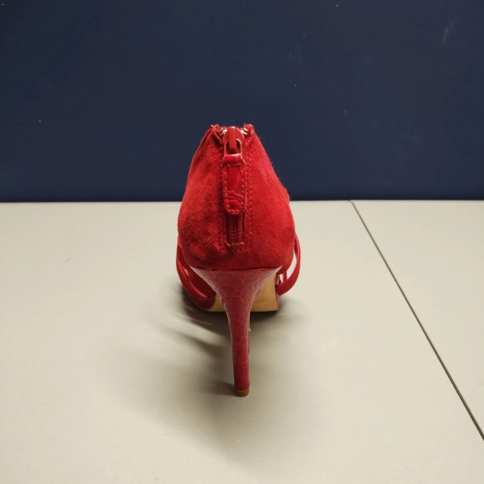 Tacones White House Black Market Rioja para mujer talla 8,5 cuero rojo punta abierta cremallera trasera Foto 4 de 4