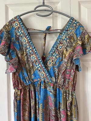 big bull silk dress Bigg Bull Silk Maxi Boho Festival Beach Indian Embellished Tassel Dress  Small