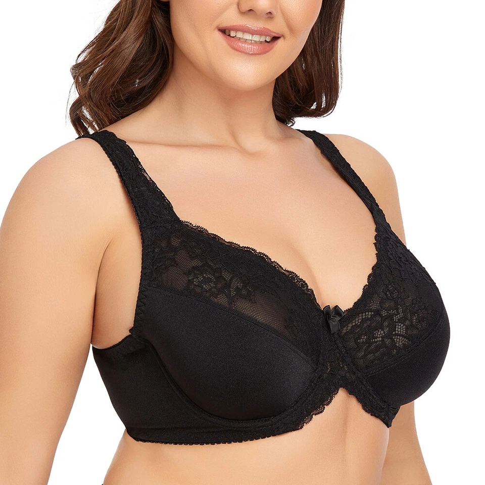 Women's Plus Size Full Coverage Underwire Unlined Minimizer Lace Bra C D DD GHIJ - Image 2 of 4