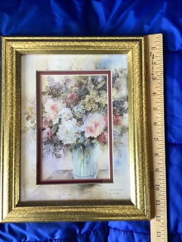 Gloria Irvine Pastel Peonies 8 X 10 Swiss Mat Floral Print in Gold Frame - Picture 7 of 8