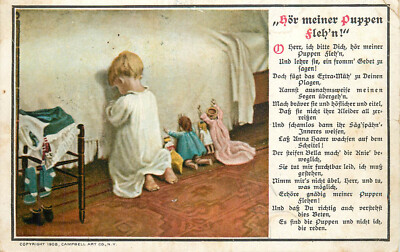 Evening Prayer Before Bed Hear My Dollies Pray 1908 Campbell art postcard