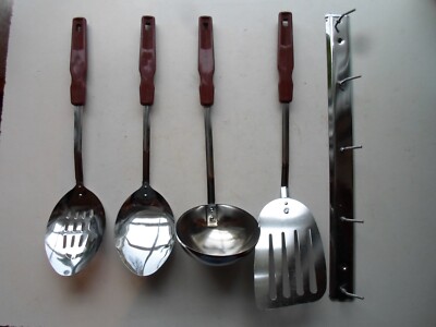 Grundqualität langer Griff Küchenhelfer Set 4 Werkzeuge mit Gestell brauner Griff